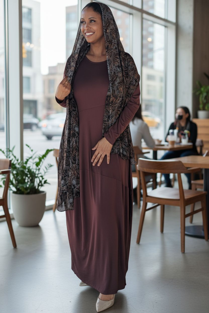 ZIZI Boutique Jersey Patch Design Modest Maxi Dress