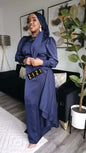 Elegant Aaliyah Satin Evening Dress for Women in Navy with long sleeves and stylish design