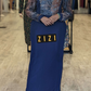 ZIZI Abaya Maxi Print Dress with floral patterned top and solid navy blue maxi skirt