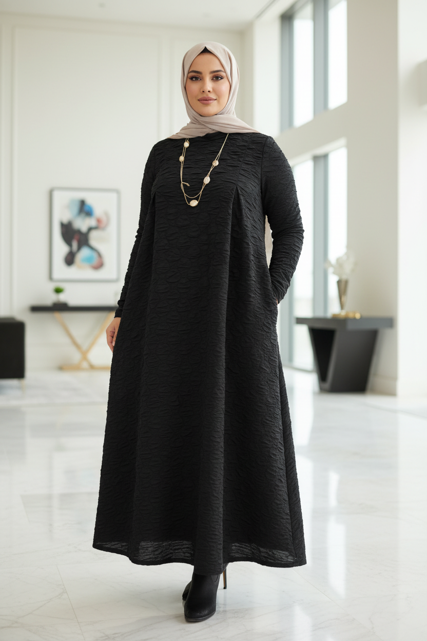 Black Puffy Winter Dress