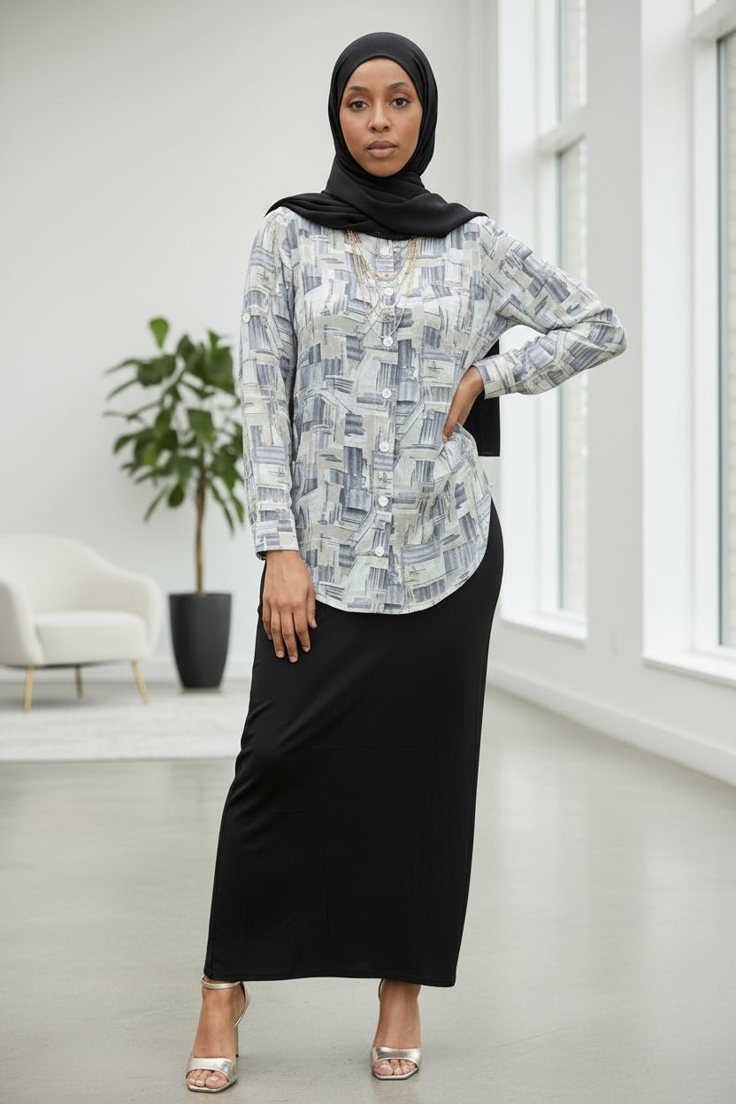 Blocks Print Midi Dress Shirt - ZIZI Boutique