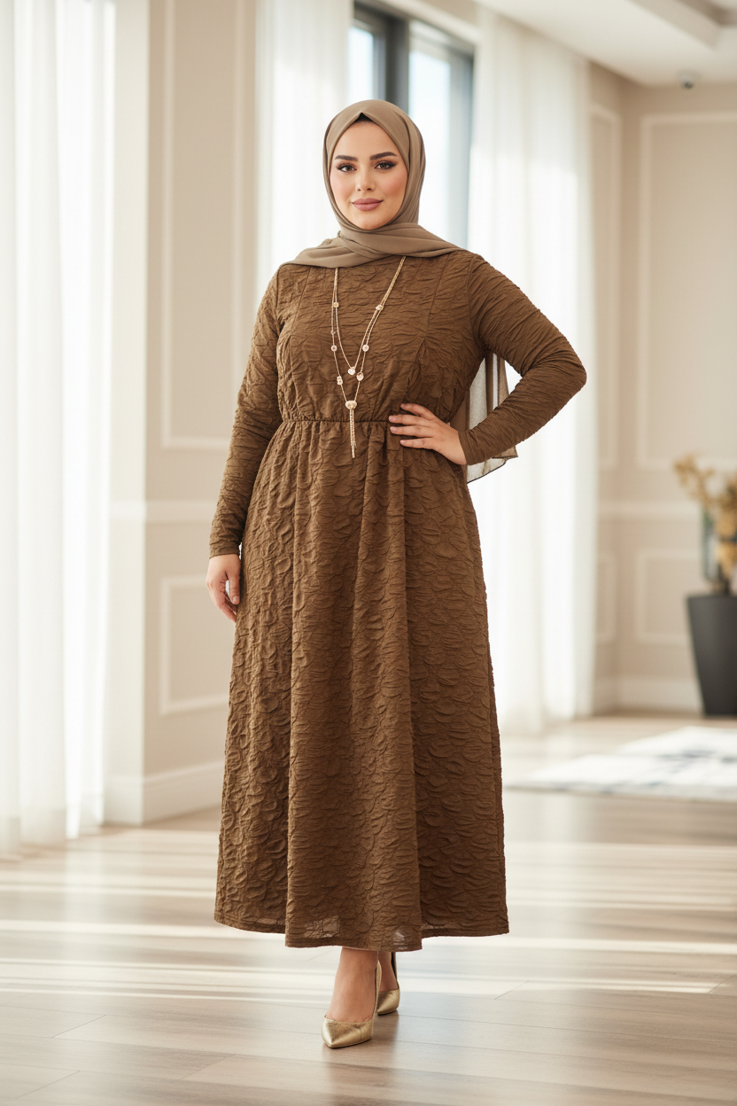 Brown Caramel Puffy Winter Dress Corrected