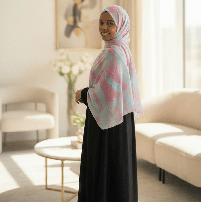 Chiffon Print Hijab — Cyan & Pink Streaks - ZIZI Boutique