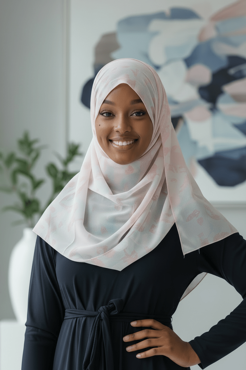 Chiffon Print Hijab — Pink & Light Blue Mini Blots - ZIZI Boutique