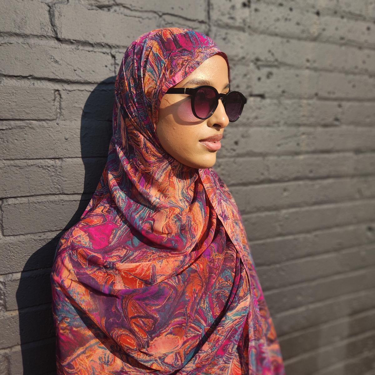 Chiffon XL Print Hijab — Rainbow Burst (Print 5) - ZIZI Boutique