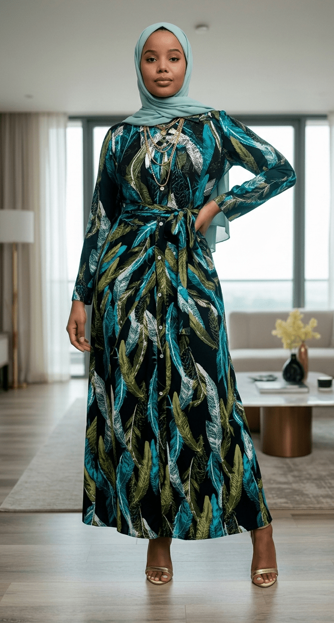 Feather Print Maxi Dress - ZIZI Boutique