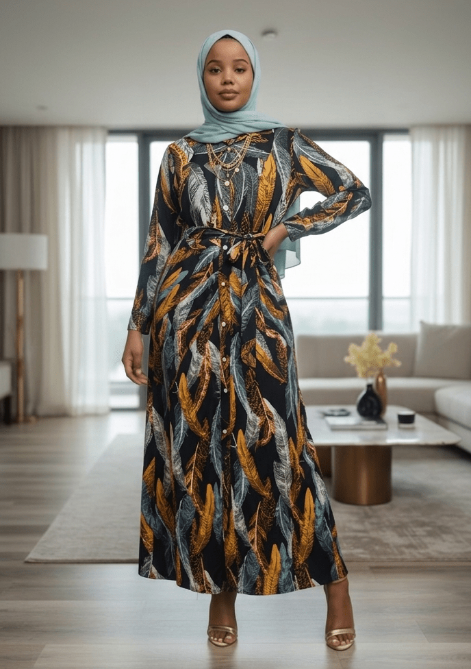 Feather Print Maxi Dress - ZIZI Boutique