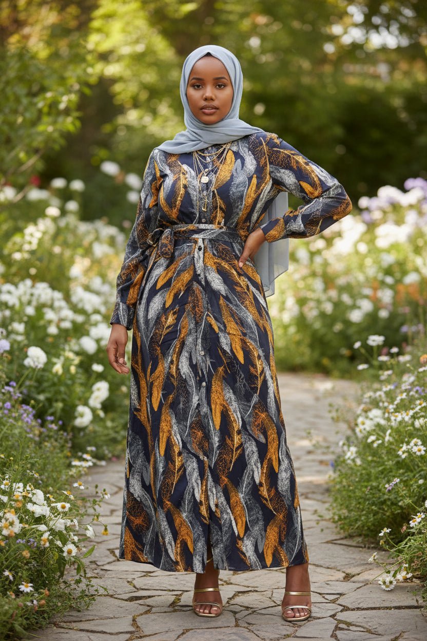 Feather Print Maxi Dress - ZIZI Boutique