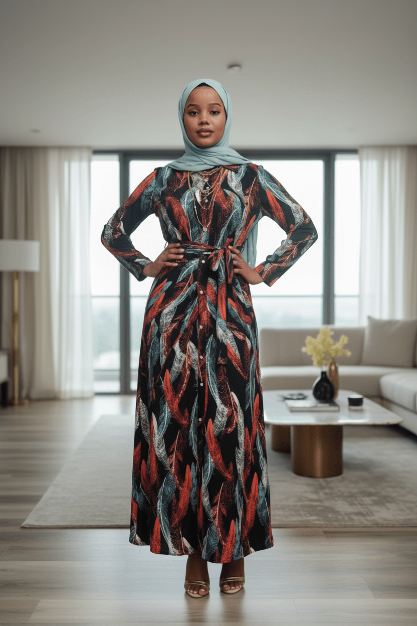 Feather Print Maxi Dress - ZIZI  Boutique