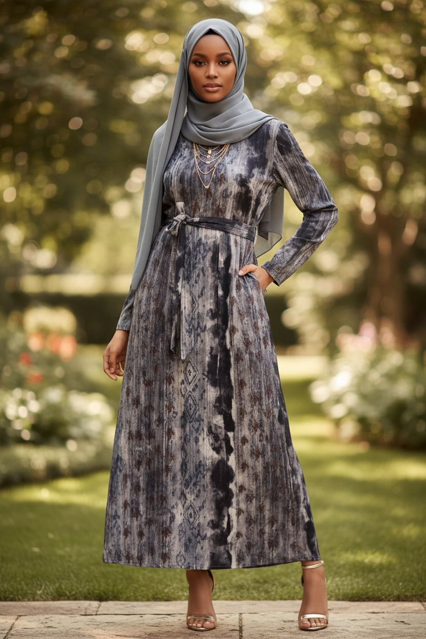 Gray Abstract Print Dress