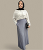 Hammer Women's Maxi Skirt with Pockets in gray styled with patterned blouse and black hijab by ZIZI Boutique
