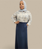 Hammer Women's Maxi Skirt with Pockets in navy blue worn by woman with patterned blouse and headscarf