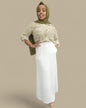 Hammer Women's Maxi Skirt with Pockets in white worn by model with olive green hijab and beige top
