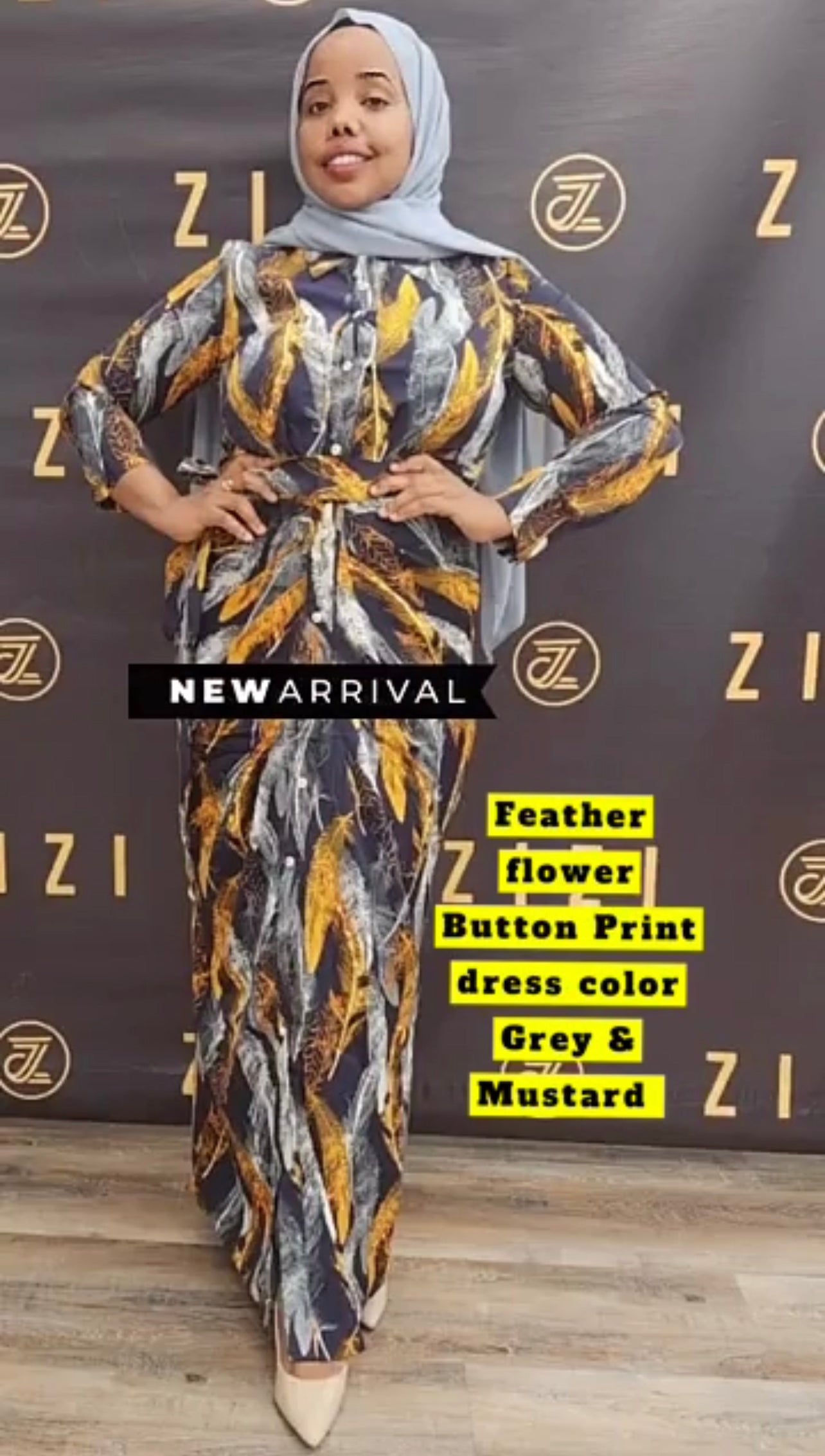 Feather Print Button Down Dress