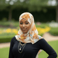 Ink Blot Chiffon Print Hijab — Caramel Yellow & Light Blue - ZIZI Boutique
