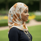 Ink Blot Chiffon Print Hijab — Caramel Yellow & Light Blue - ZIZI Boutique