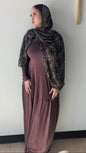 Stylish Jersey Patch Design Modest Maxi Dress in Brown, perfect for elegant occasions and comfortable wear