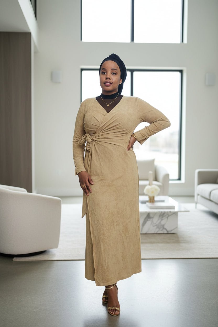 Light Suede Wrap Maxi Dress - ZIZI Boutique