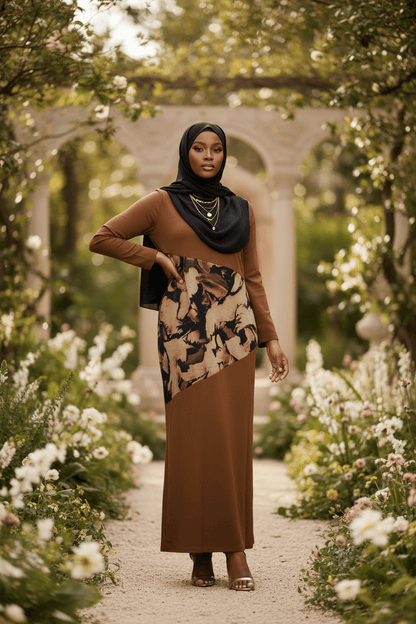 Mid Print Modest Maxi Dress — Everyday Long Sleeve Style