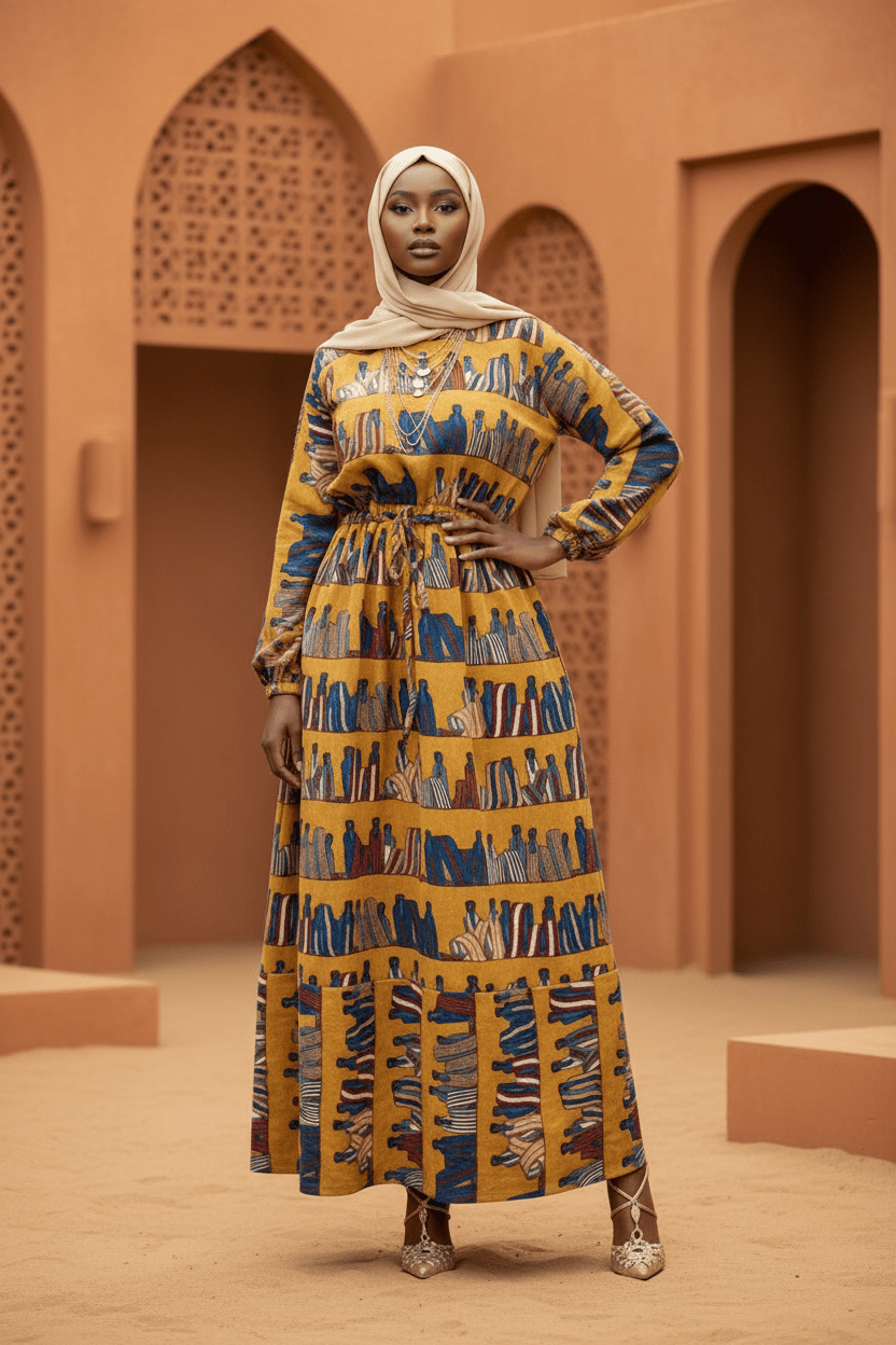 Mustard Multicolor Winter Maxi Dress - ZIZI Boutique