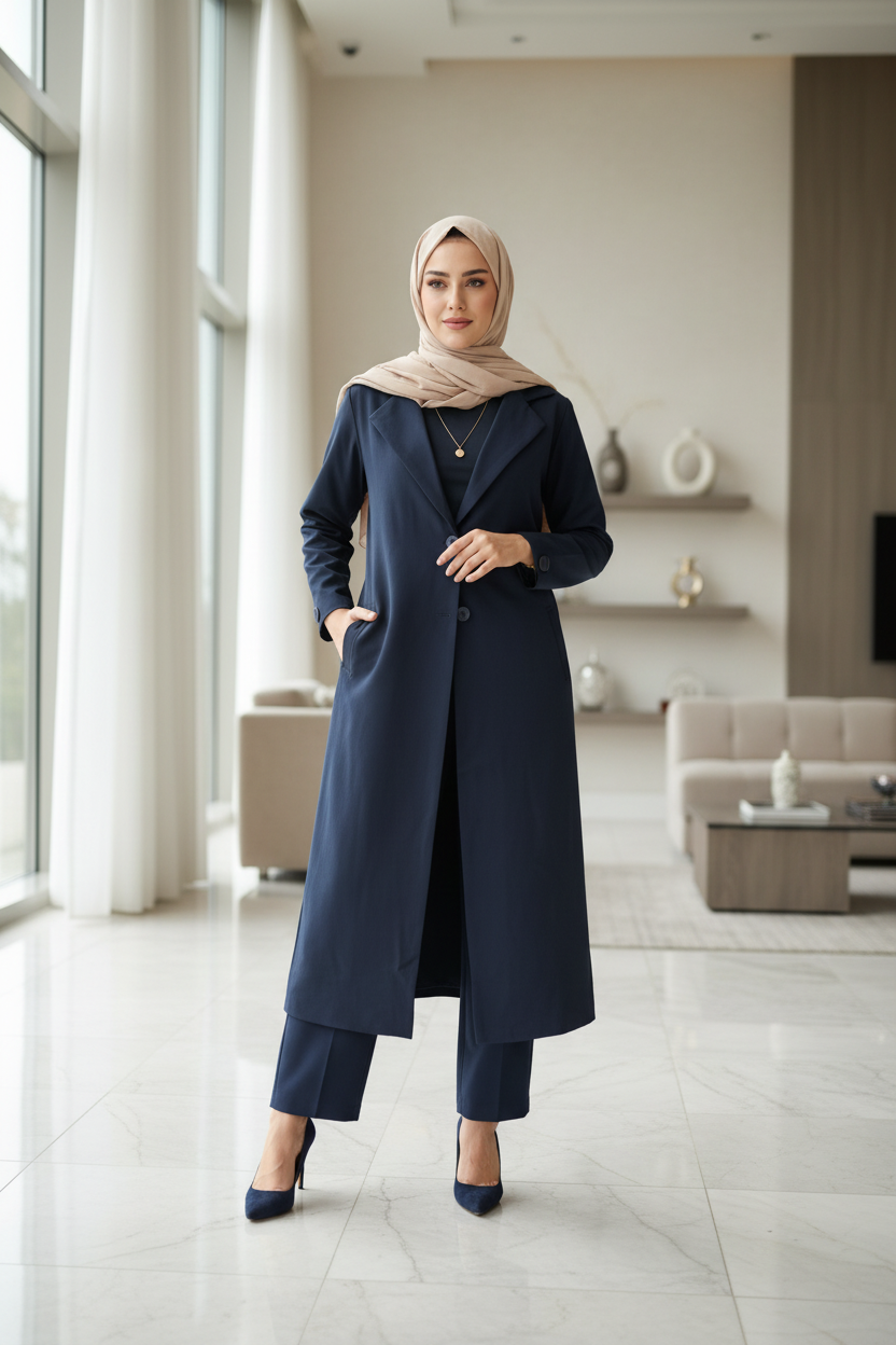 Navy Blue Maxi Longcoat