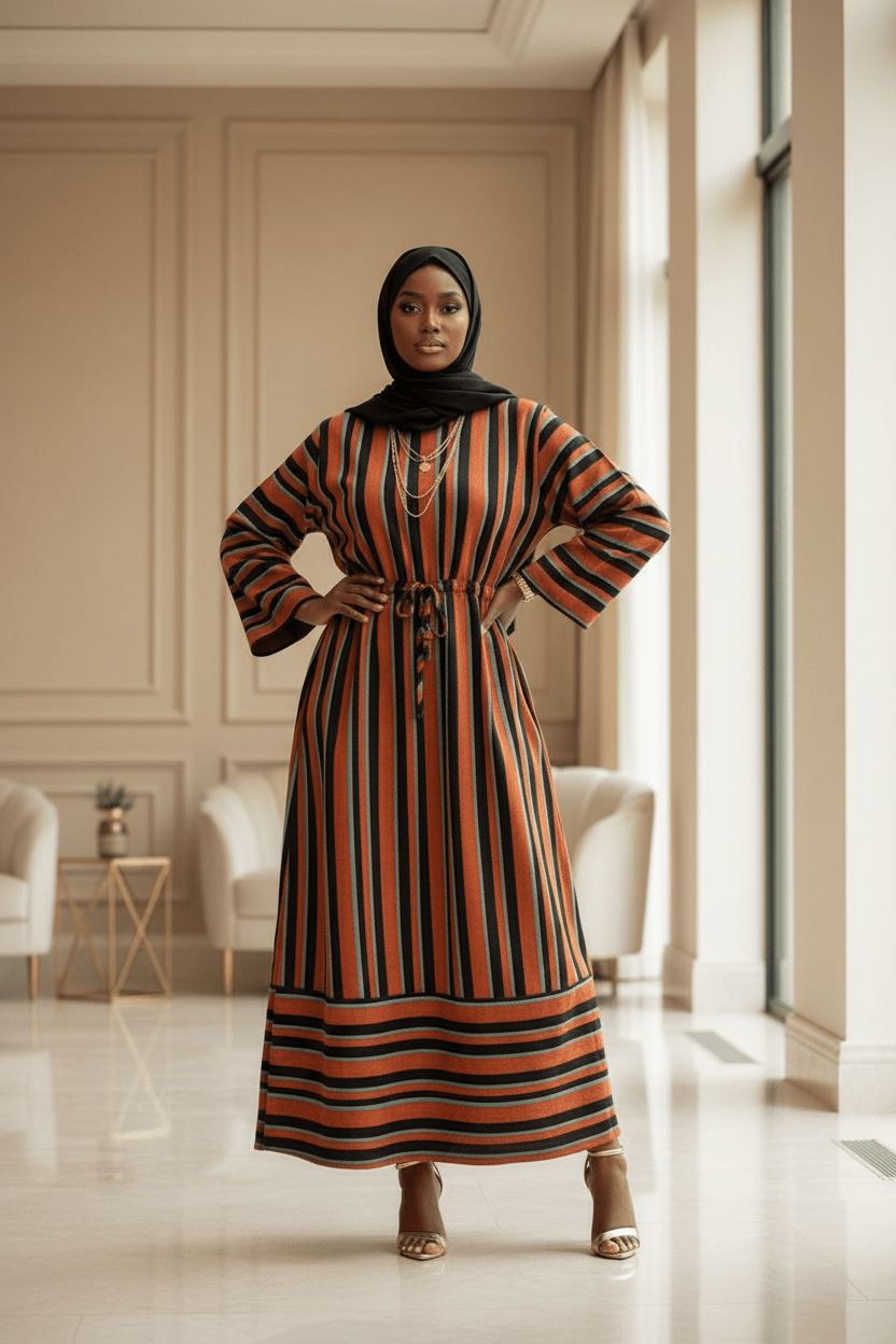 Orange Green Black Thinstripe Winter Maxi Dress - ZIZI Boutique