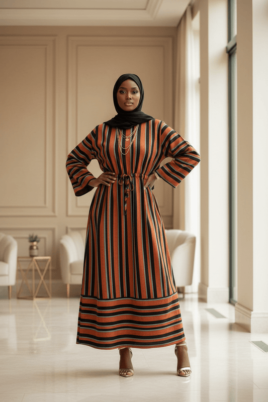 Orange Green Black Thinstripe Winter Maxi Dress - ZIZI Boutique