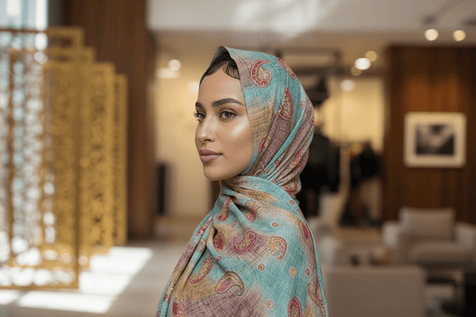 Paisley Print Hijab — Turquoise & Brown - ZIZI Boutique