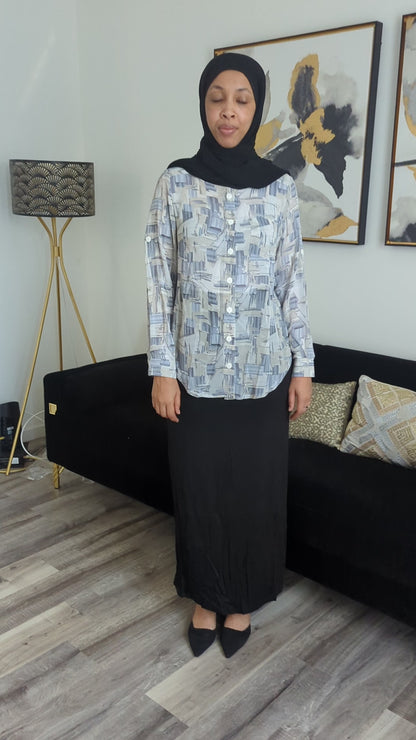 Blocks Print Dress Shirt - MIDI