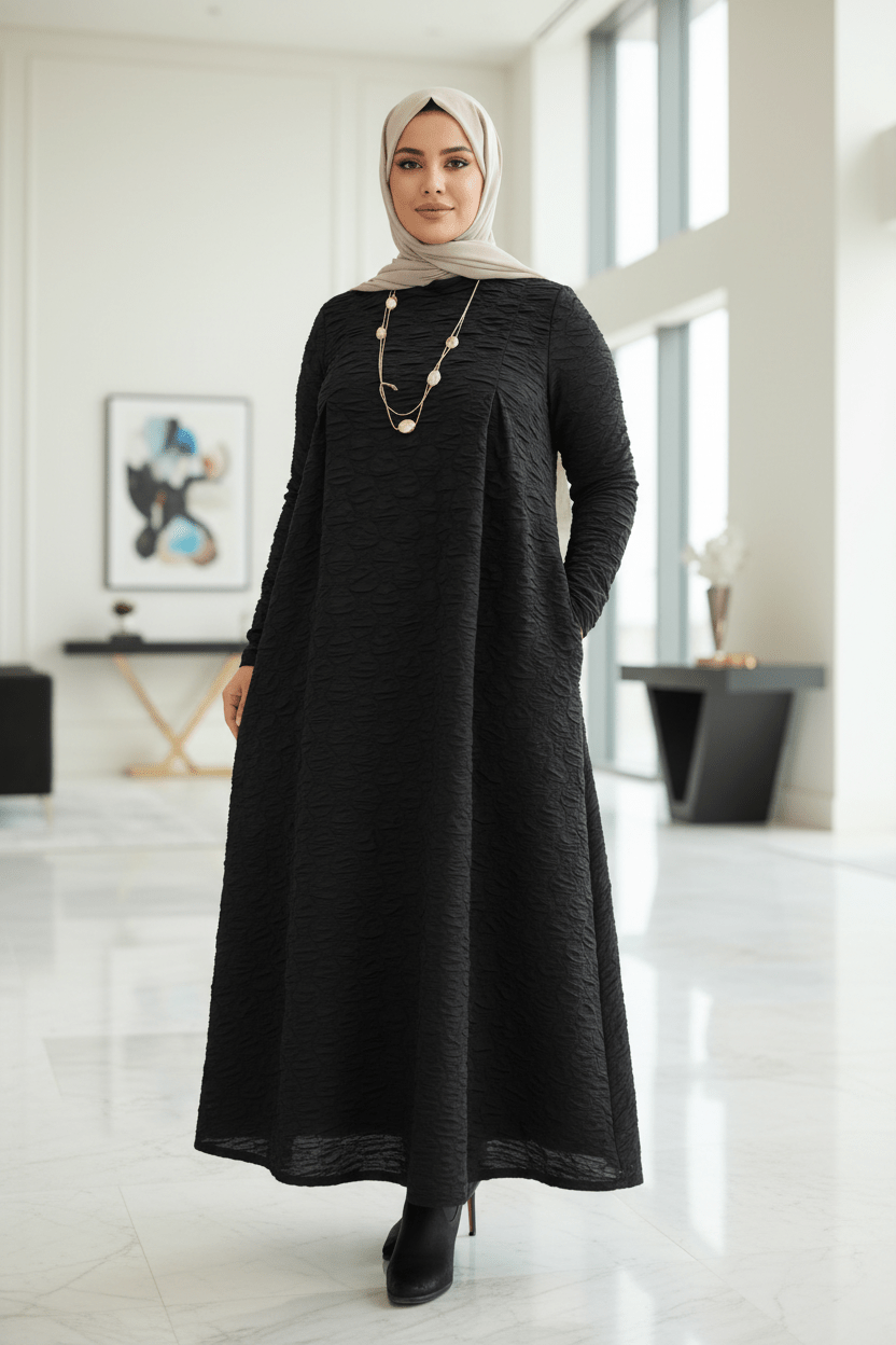 puffy maxi dress Winter — Modest Cozy Long Sleeve line Skirt length from YGroup_S2VLWDMD How to buy:Buy per piece 👗 Matching Mother-Daughter Formal