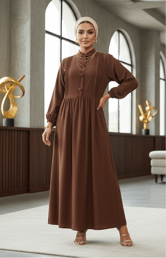 Rani Modest Maxi Dress — Button Detail Full Coverage