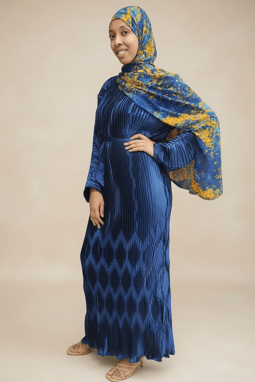 Ribbon Pleated Maxi Dress — Long Sleeve - ZIZI Boutique