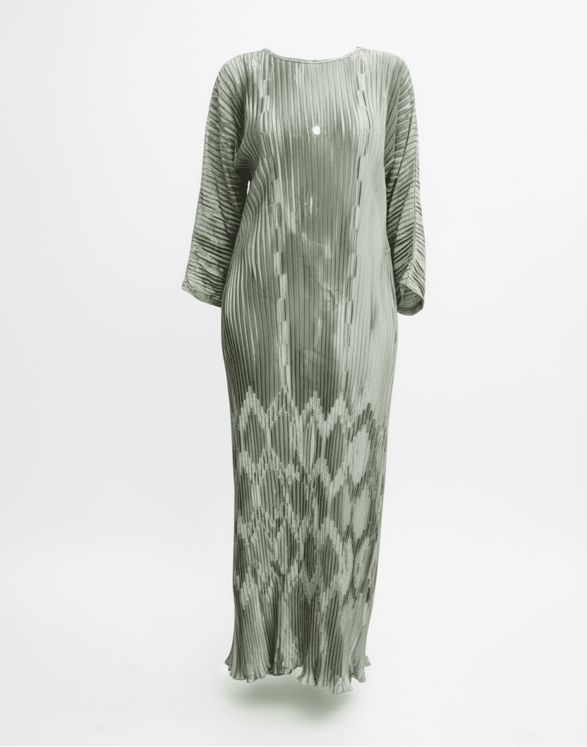 Ribbon Pleated Maxi Dress — Long Sleeve - ZIZI Boutique