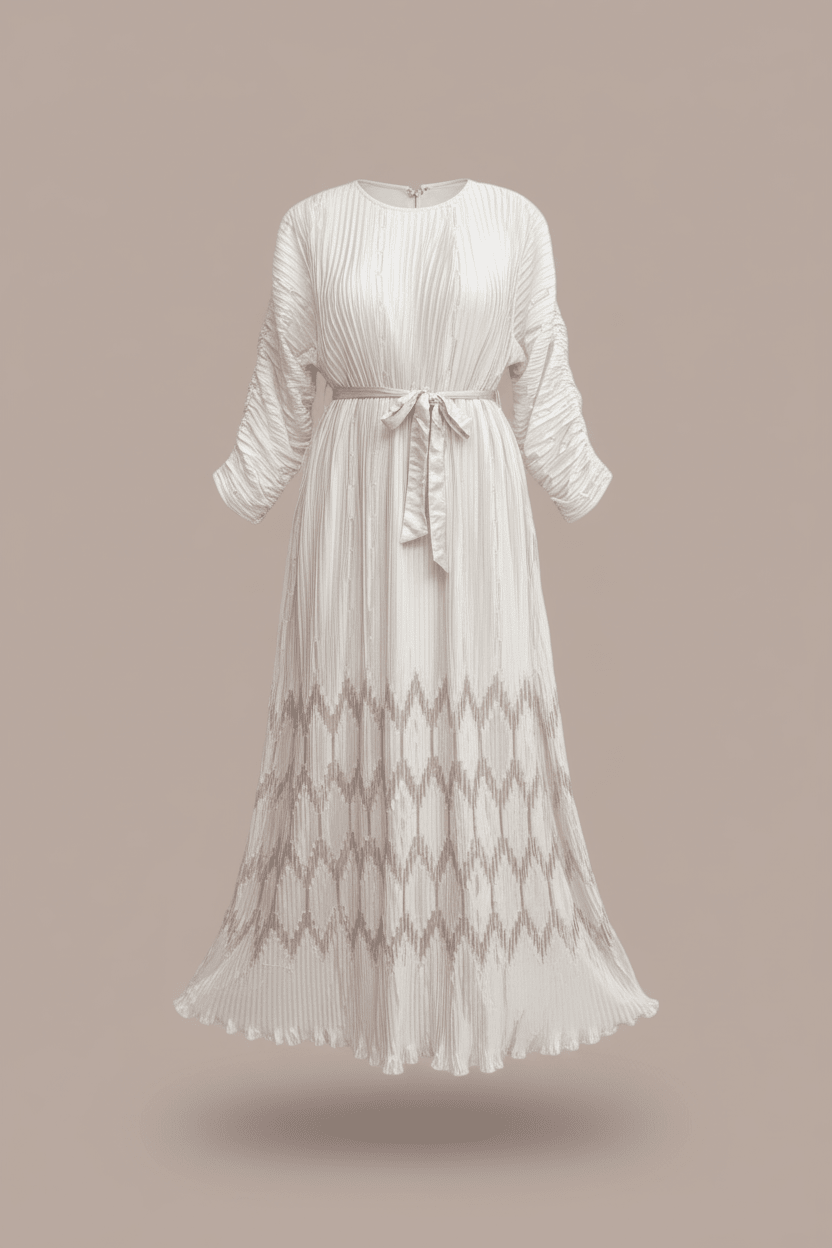 Ribbon Pleated Maxi Dress — Long Sleeve - ZIZI Boutique