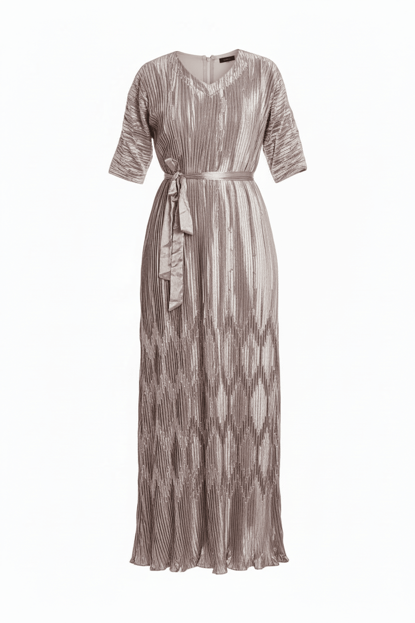 Ribbon Pleated Maxi Dress — Short Sleeve - ZIZI Boutique