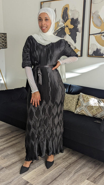 Ribbon Pleated Maxi Dress — Short Sleeve - ZIZI Boutique