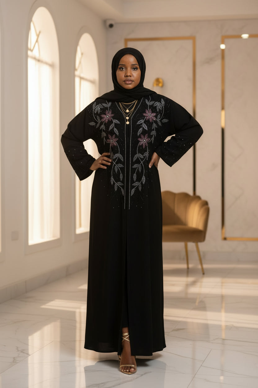 Floral Leaf Embroidered Abaya