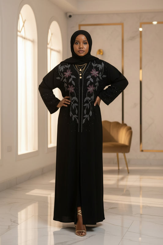 Floral Leaf Embroidered Abaya
