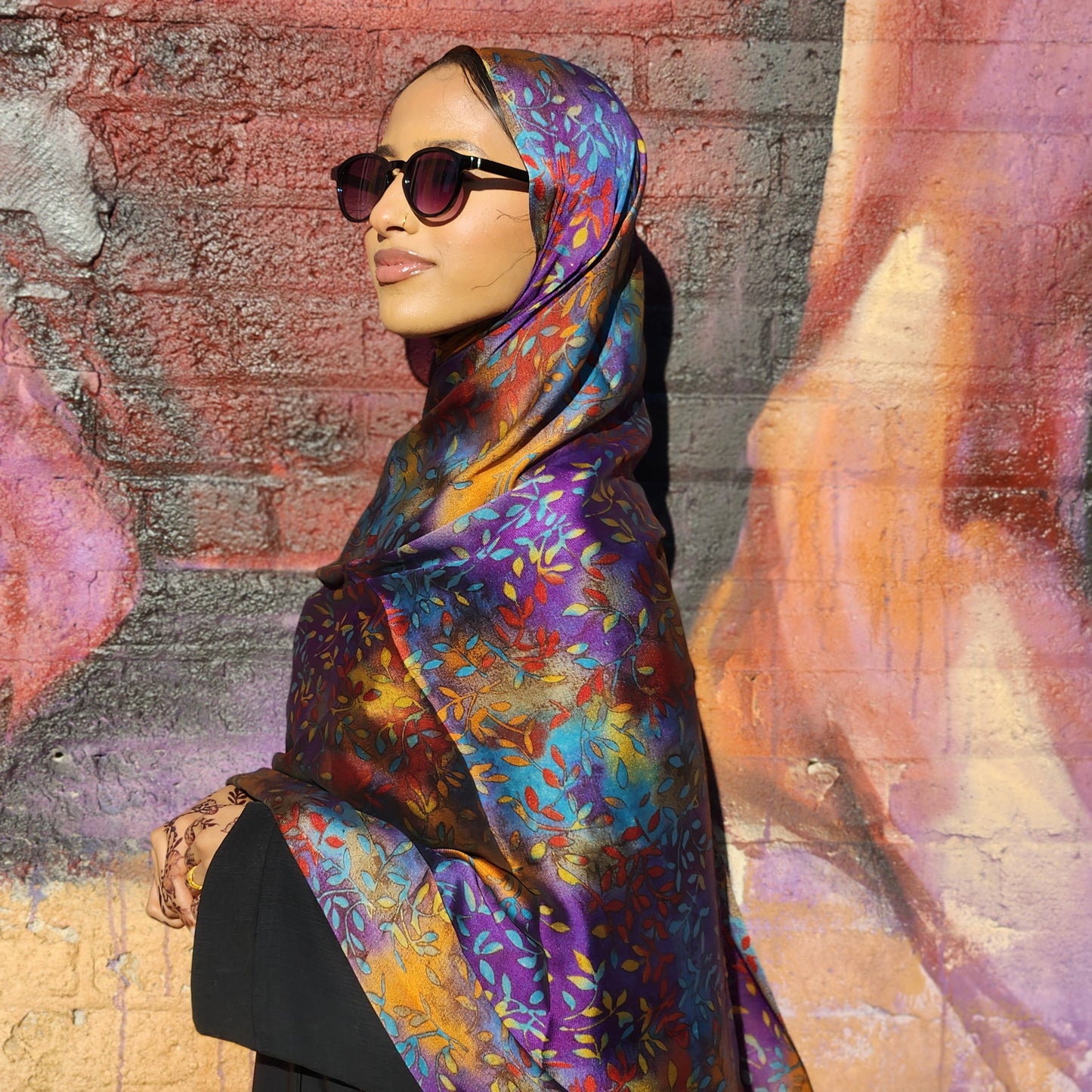 Chiffon XL Print Hijab Colorful Leaves