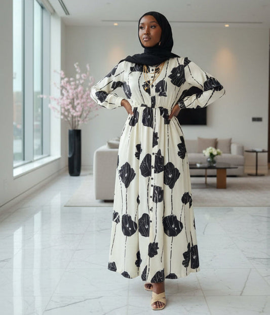 Zola Floral Print Dress Elastic Flowy Style - ZIZI  Boutique