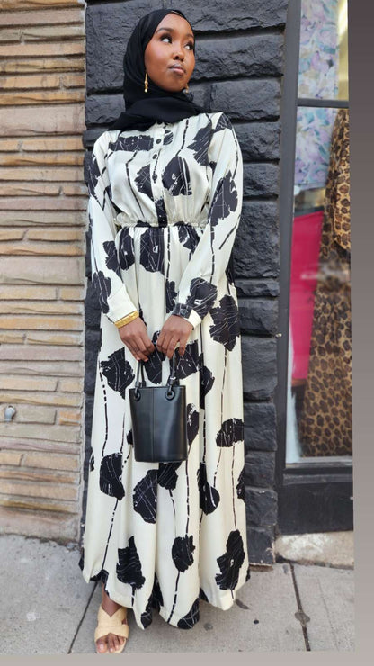 Zola Floral Print Dress Elastic Flowy Style