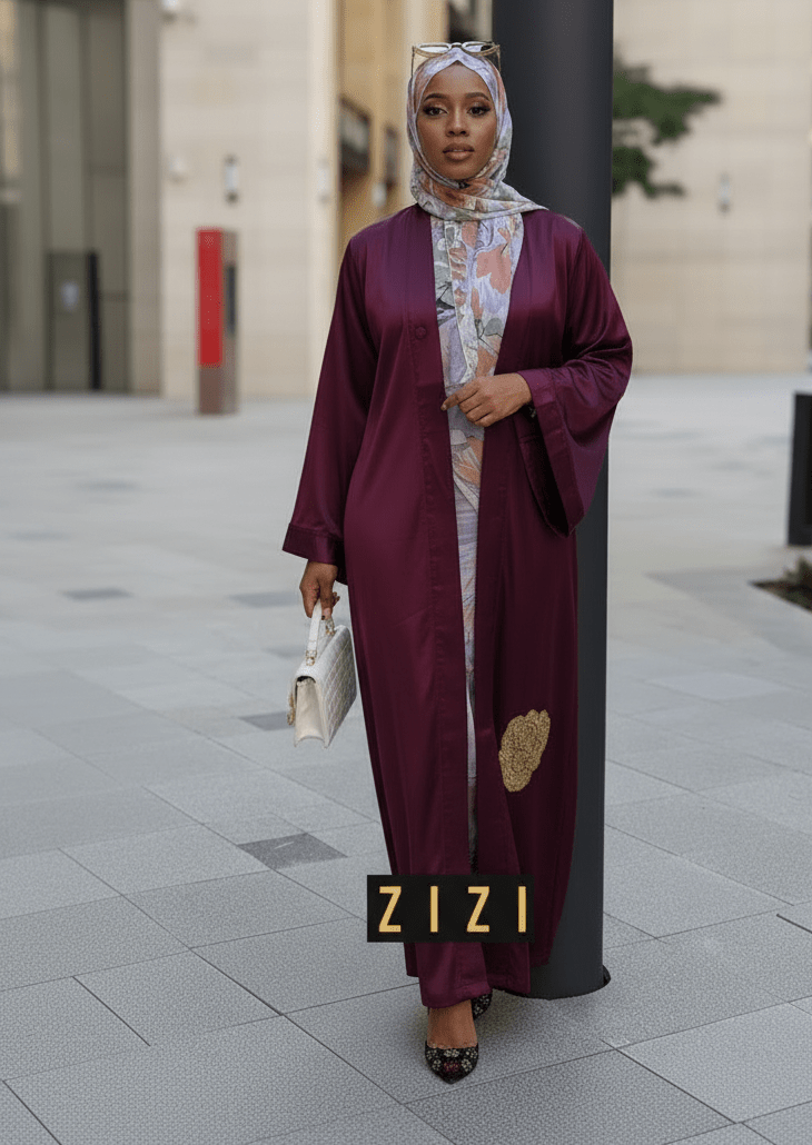 Satin Flower Kimono — Plum - ZIZI Boutique