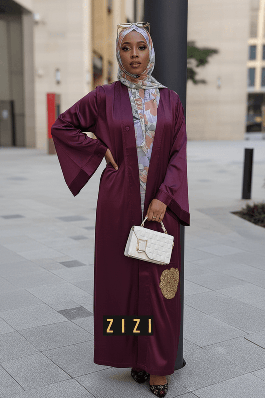 Satin Flower Kimono — Plum - ZIZI Boutique