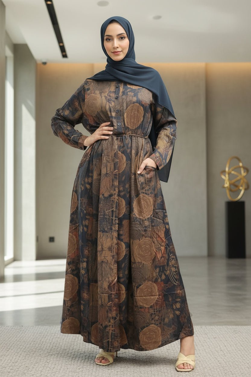 Silk Satin Print Maxi Dress — Elastic Flowy Style - ZIZI Boutique
