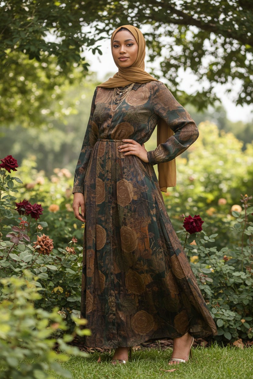 Silk Satin Print Maxi Dress — Elastic Flowy Style - ZIZI Boutique
