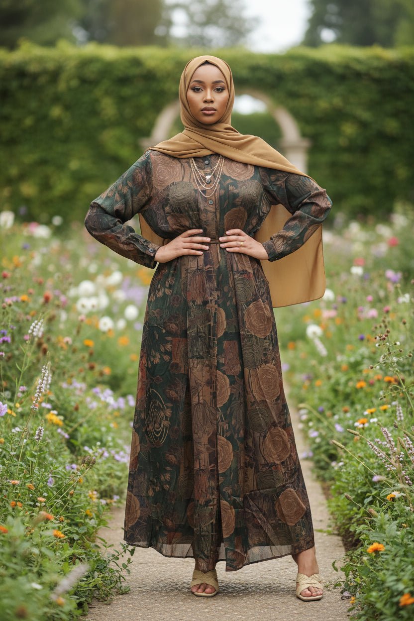 Silk Satin Print Maxi Dress — Elastic Flowy Style - ZIZI Boutique