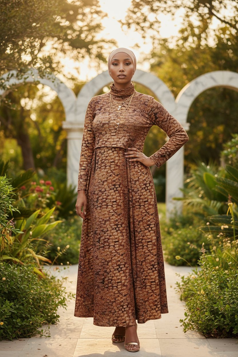 Stone Print Turtleneck Maxi Dress - ZIZI Boutique