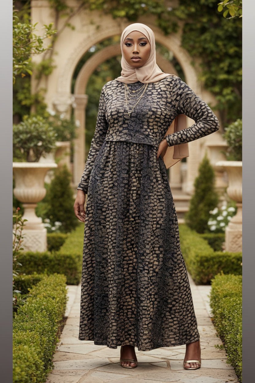 Stone Print Turtleneck Maxi Dress - ZIZI Boutique