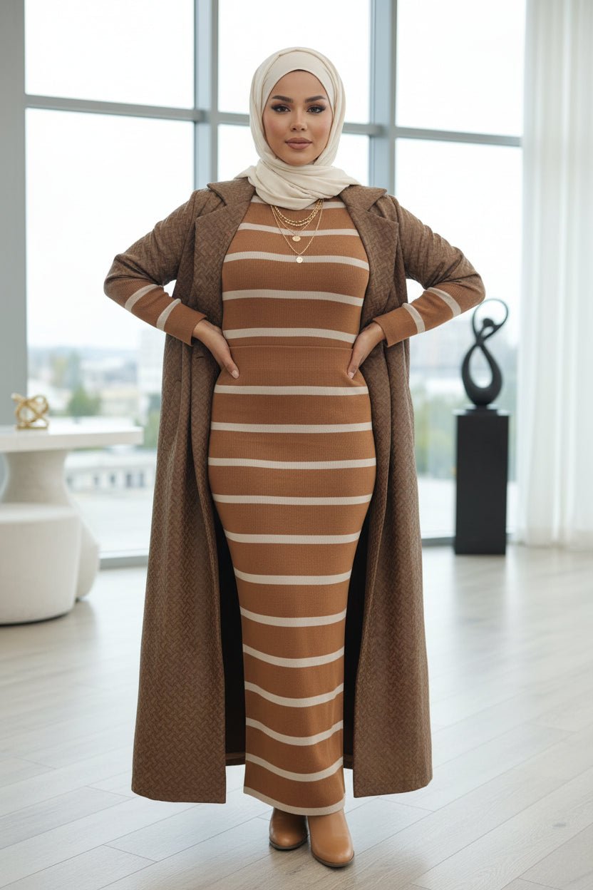 Stripe Sweater Dress — Modest Long Sleeve Cozy Knit Maxi