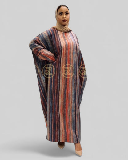 ZIZI Suede Streaks Butterfly Modest Maxi Dress featuring colorful striped design and flowing silhouette